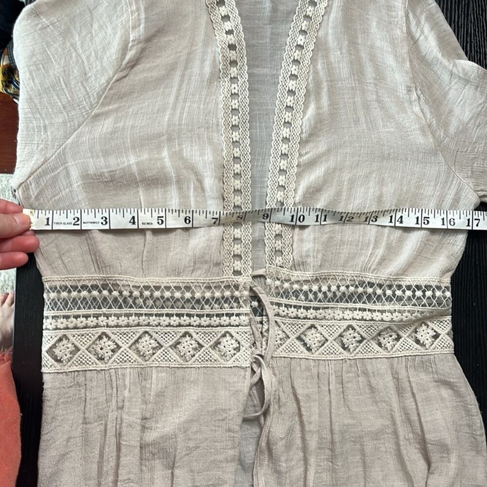 Rebellion Cream Long Open Cardigan with Embroidered Details - Picture 5 of 8